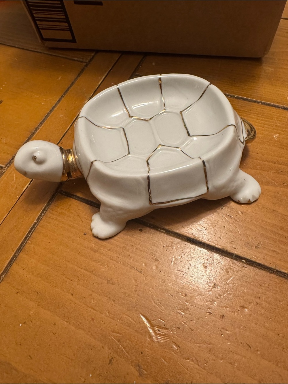 White Ceramic Turtle Trinket Dish with 18k Gold Accents